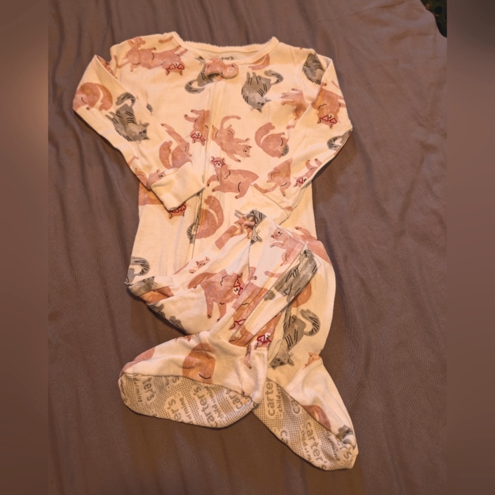 Carter's cat print footed sleeper size 2T EUC